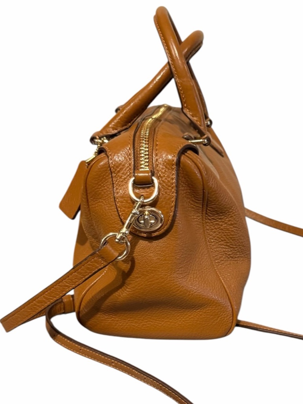 Coach Mini Bennett Satchel Pebbled Leather Caramel Brown Crossbody Strap VGC - Picture 3 of 16